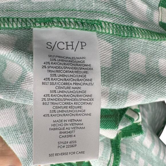 CABI Green White Circuit Plaid Linen Blend Belted Jacket Women's Size Small - Picture 6 of 8